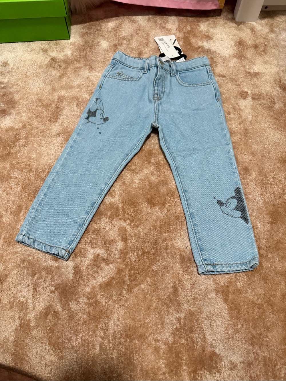 Zara Light Blue Kids Jeans with Mickey Print